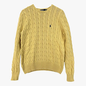 Vintage Polo Ralph Lauren Mens L Yellow Cable Knit Crewneck Sweater 100% Cotton